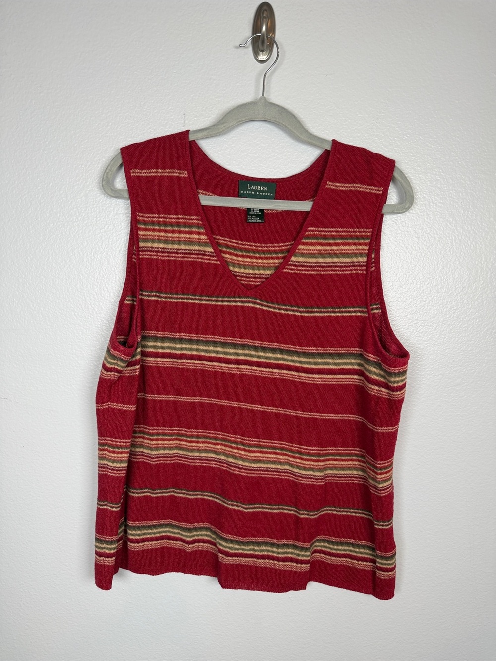 Ralph Lauren Red Striped Maxi Knit Skirt and V Neck Tank Matching Set Linen XL - Picture 9 of 10